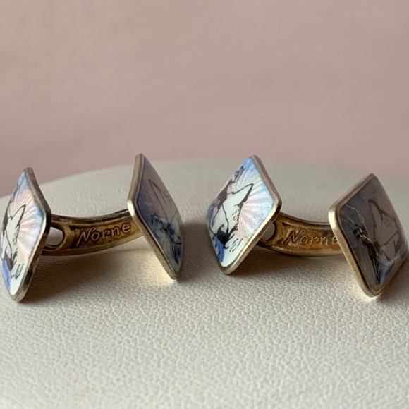 ANTIQUE NORWEGIAN STERLING SILVER GUILLOCHE ENAMEL MEN'S CUFFLINKS HALLMARKED - Picture 12 of 16